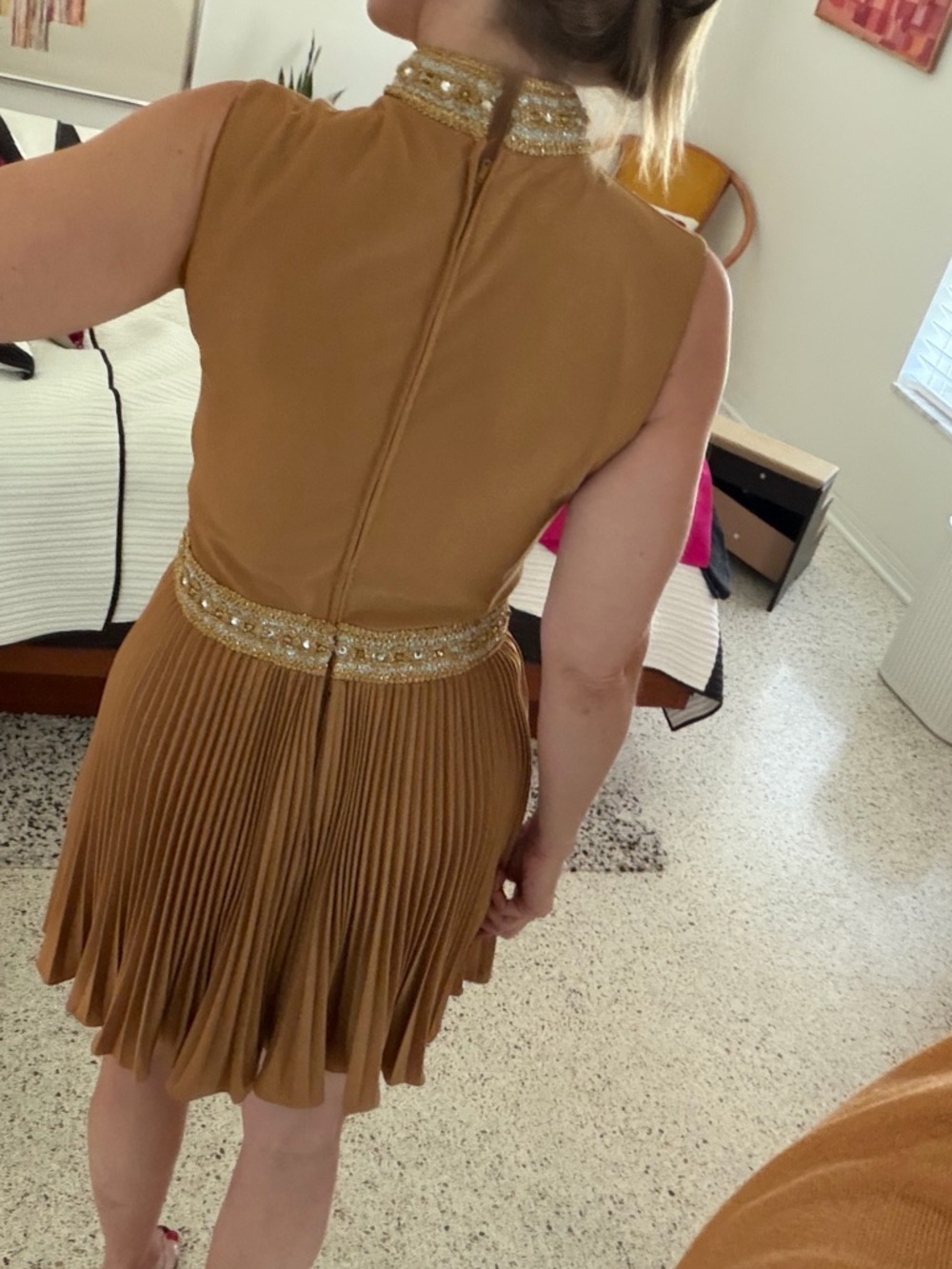 Vintage Miss Theme New York gold 60’s Palm Royal mini party cocktail dress 6 - Picture 3 of 11